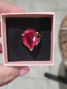 Gold Plated Band with Teardrop Pink Gemstone